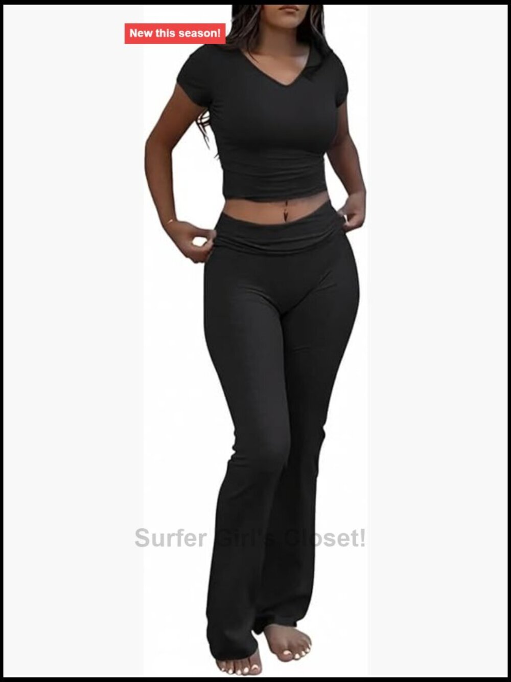 Two Piece Sets Women Summer V Neck Top Flare Pants